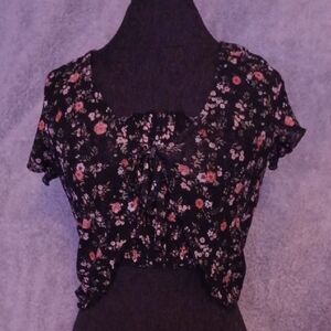 Almost Famous Pink and Black Crop Tie Front Blouse